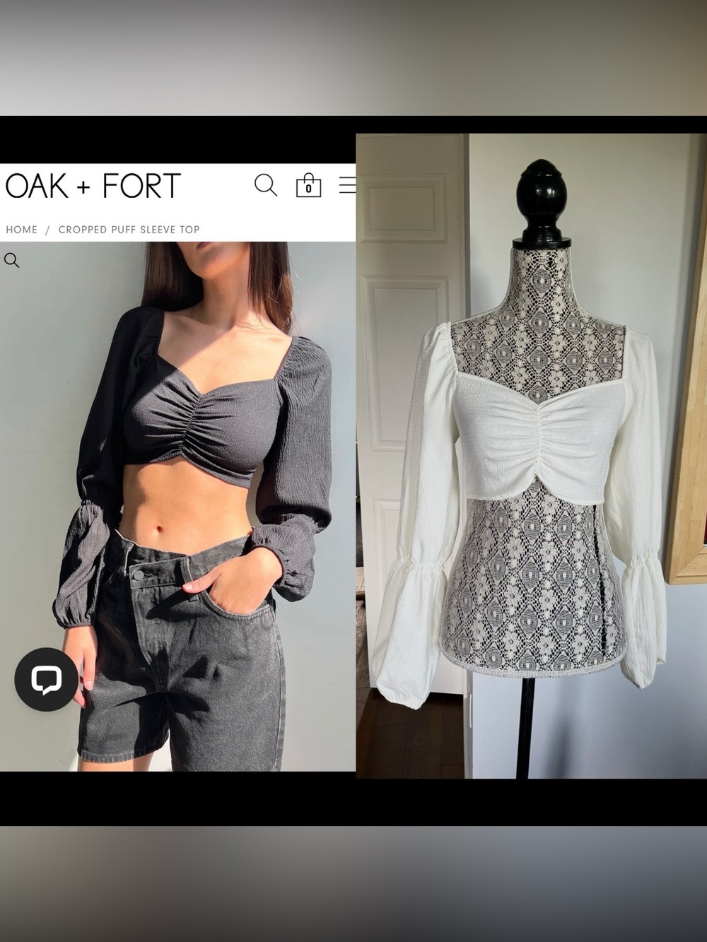 New Viral Oak + Fort Ruched Puff Sleeve Smocked Crop Top. Coconut Milk. Small